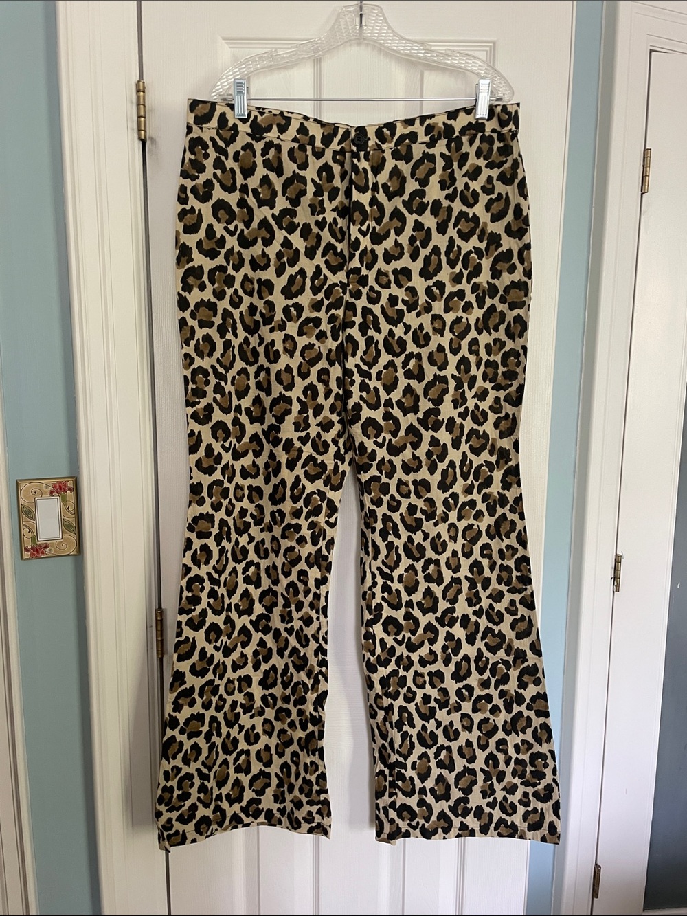 Zara Leopard Print Boot-Cut Pants - Tan & Black
